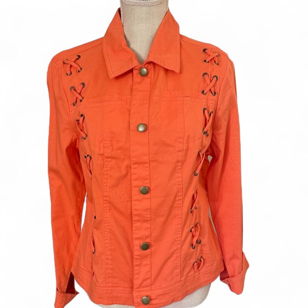 AMI Jacket Women’s Braided Size Large Orange Button Down Casual Coat